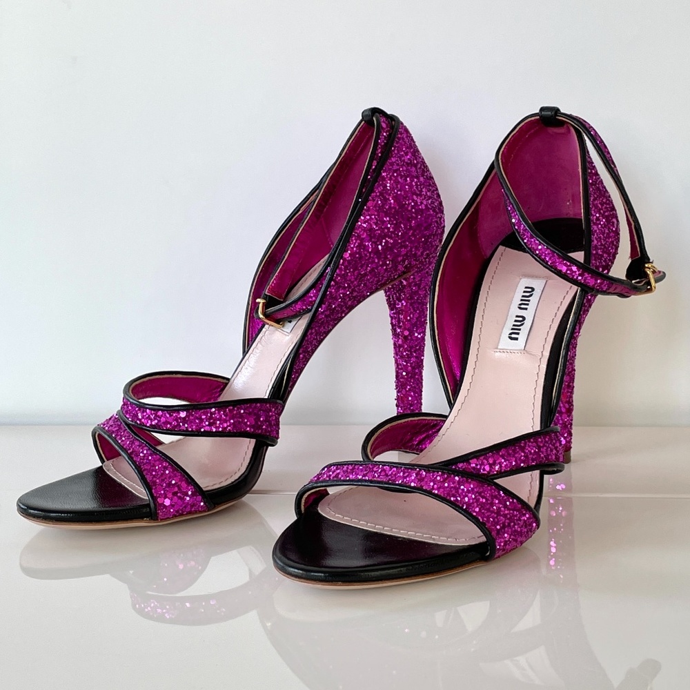 Purple Glitter Miu Miu Sandals